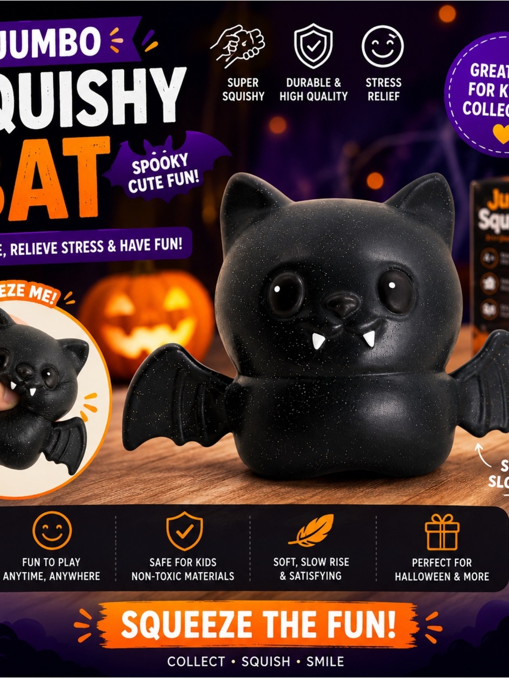 VIRAL Jumbo Squishy Bat Stress Relief Toy - Black from Cracker Barrel